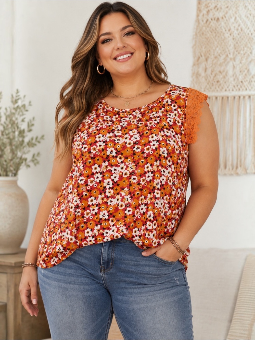 A Love Story 3X Floral Blouse Crochet Lace Cap Sleeve Boho Top NWT Plus